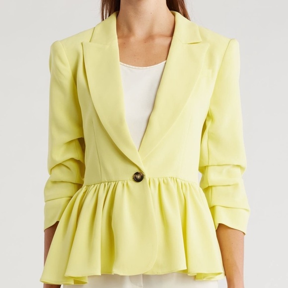 Cinq à Sept Kourtney Yuzu Yellow Peplum Blazer - Picture 2 of 8